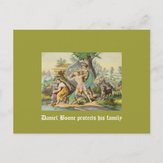 Daniel Boone beschermt zijn familie Briefkaart (Voorkant)