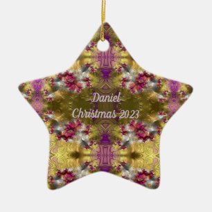 DANIEL~ Gold Kerstster Fractal ~ Ceramic Orna Keramisch Ornament