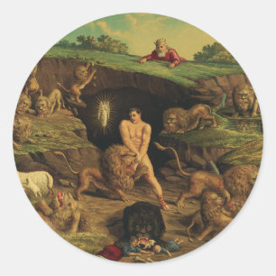 Daniël in de leeuwenkuil ronde sticker
