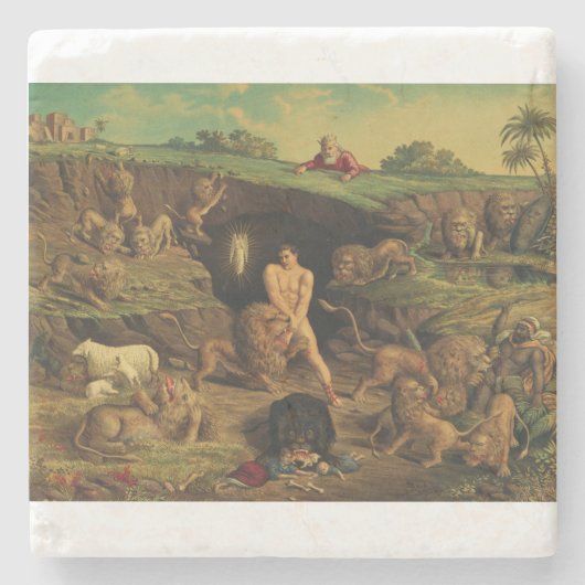Daniël in de leeuwenkuil stenen onderzetter (Voorkant)