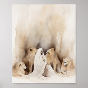 Daniel in de Lion's Den Waterverf Art Print