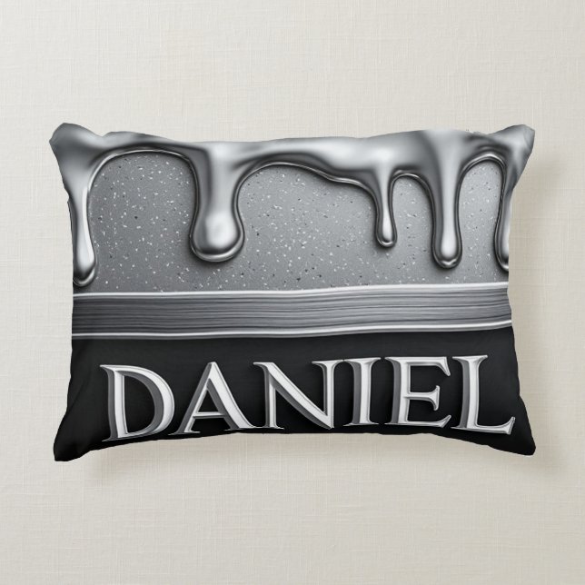 Daniel Naam met Druppelende Vloeibare Metaal  Accent Kussen (Voorkant)