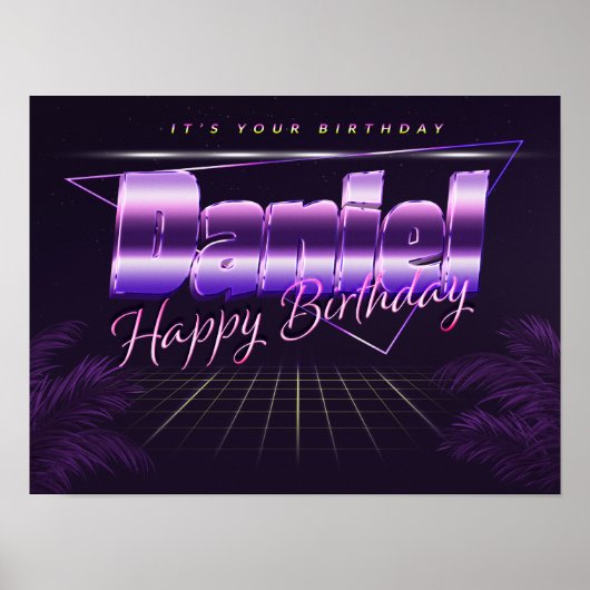 Daniel Name Vorname lila retro Poster Geburtstag (Voorkant)