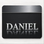 Daniel Name with Dripping Liquid Metal Muismat<br><div class="desc">Polished chrome nameplate reading Daniel with dripping liquid metal and strong reflective highlights. Embossed 3D typography on a sleek dark background evokes luxury, modern branding, industrial design and custom identity.</div>