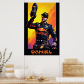 Daniel Ricciardo portret met Formule 1-auto Poster (Keuken)