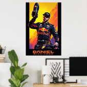 Daniel Ricciardo portret met Formule 1-auto Poster (Thuiskantoor)