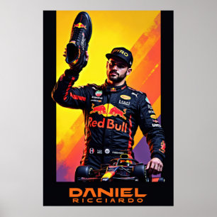 Daniel Ricciardo portret met Formule 1-auto  Poster