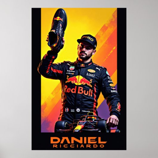 Daniel Ricciardo portret met Formule 1-auto Poster (Voorkant)