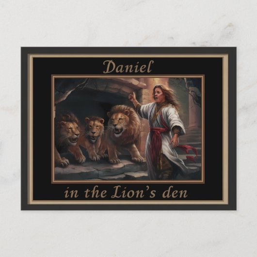 Daniel staande in de leeuwen den oeroud uitziende briefkaart (Voorkant)