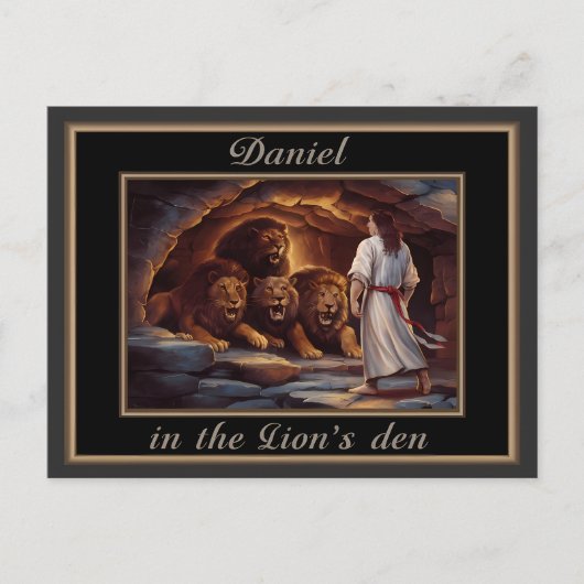 Daniel staande in de leeuwen den rotsachtige grot briefkaart (Voorkant)
