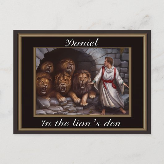 Daniel staande in de leeuwen den steen-ommuurd briefkaart (Voorkant)