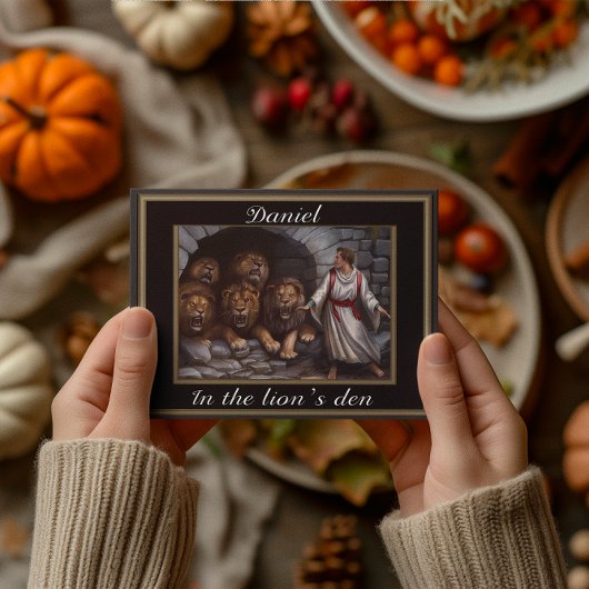 Daniel staande in de leeuwen den steen-ommuurd briefkaart