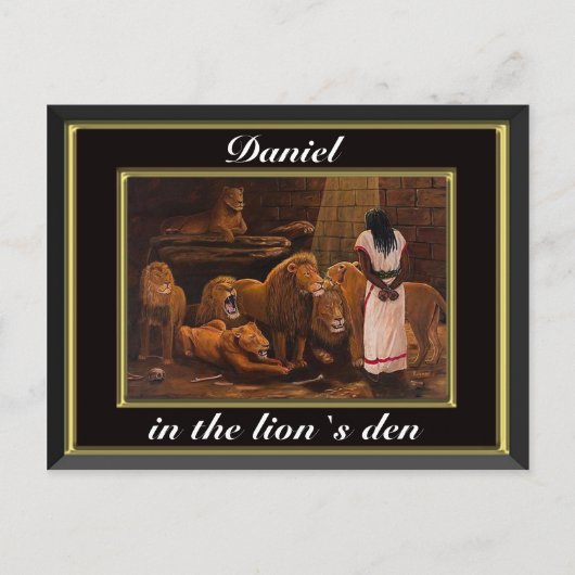 Daniel staande in de leeuwen den zwart briefkaart (Voorkant)