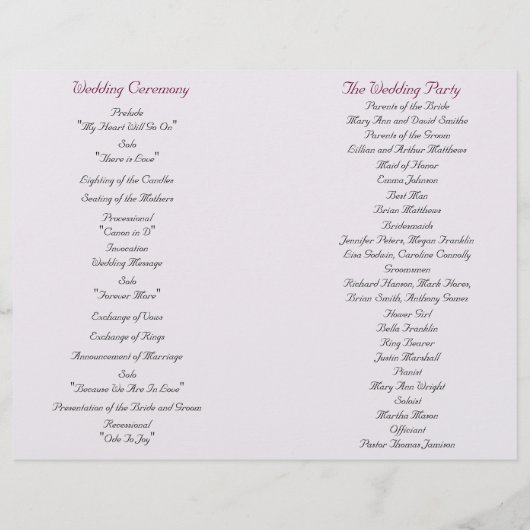 Danielle's Wedding Programme (Achterkant)