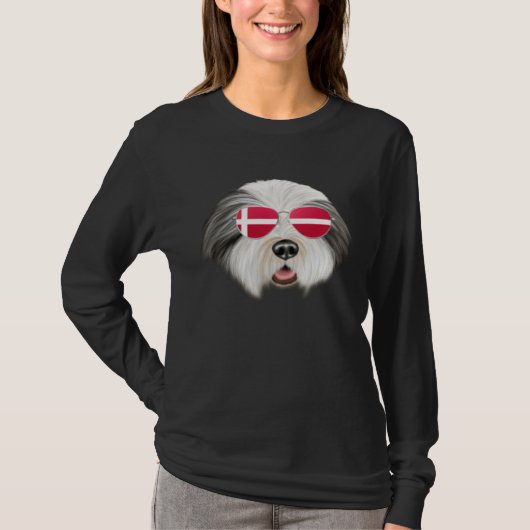 Danish Flag Bearded Collie Dog Denmark Pocket T-shirt (Voorkant)
