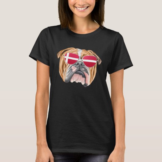Danish Flag Bulldog Dog Denmark Pocket T-shirt (Voorkant)