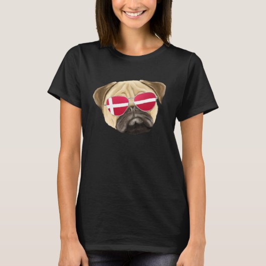 Danish Flag Pug Dog Denmark Pocket T-shirt (Voorkant)