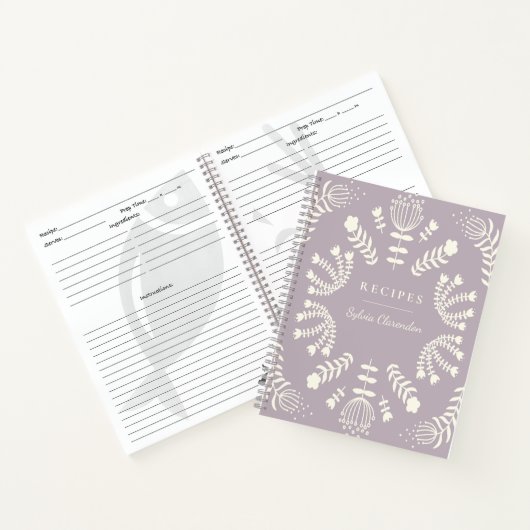 Danish Folk Flowers Lavender Personalized Recipe Notitieboek (Binnen)