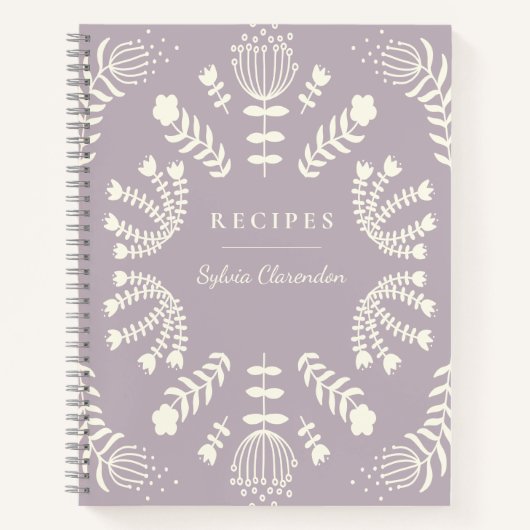 Danish Folk Flowers Lavender Personalized Recipe Notitieboek (Voorkant)