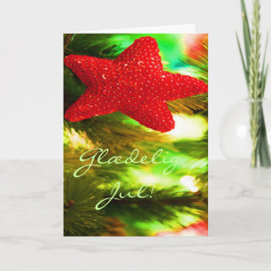 Danish KerstGlædelig Jul, Godt Nytår Red Star Feestdagen Kaart