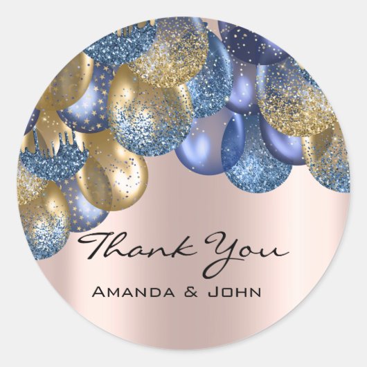 Dank 16e bruids bruiloft Ballon Blue Navy Roos Ronde Sticker (Voorkant)