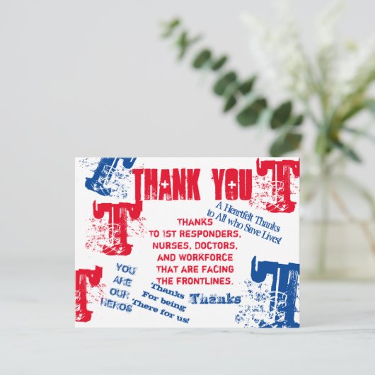 DANK AAN ARTSEN, VERPLEEGKUNDIGEN & EERSTEHULPDIEN BRIEFKAART (Staand voorkant)