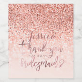 Dank aan bruidsmeisje. Faux Roos Gouden Glitter Wijn Etiket (Enkel label)