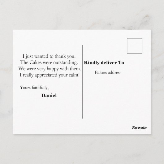 Dank aan Cakes Briefkaart (Achterkant)