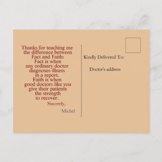 Dank aan de arts briefkaart (Achterkant)