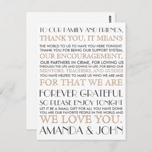 Dank aan de bruiloftsgasten briefkaart (Voorkant / Achterkant)