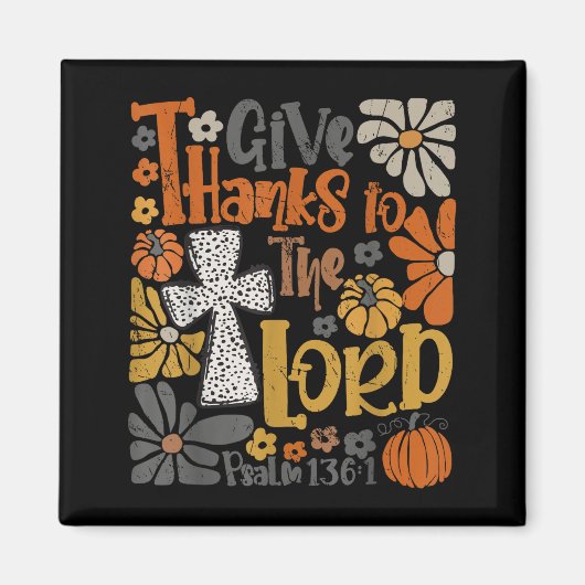 Dank aan de Heer Bloem Boho Retro Thanksgiving Magneet (Voorkant)