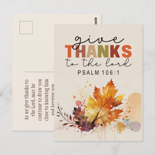 Dank aan de Heer Thanksgiving Bijbelvers Briefkaart (Voorkant / Achterkant)