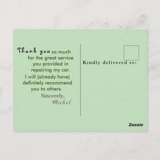 Dank aan de monteur briefkaart (Achterkant)