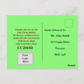 Dank aan de nieuwe klant. Briefkaart (Achterkant)