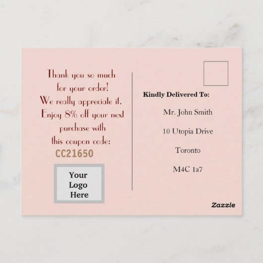 Dank aan de nieuwe klant. Briefkaart (Achterkant)