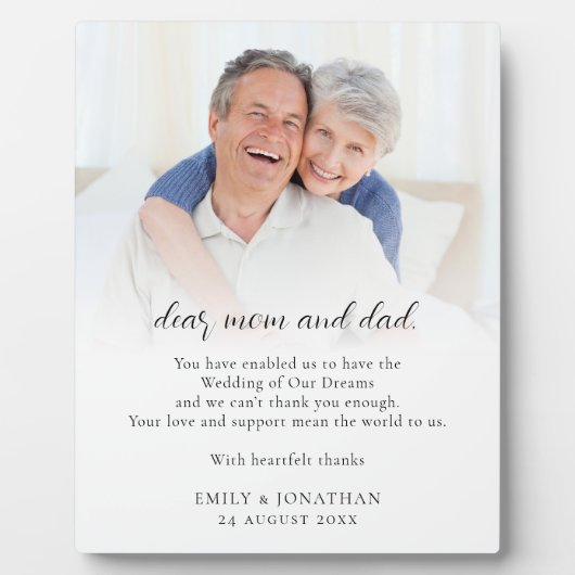 Dank aan de ouders van pasgetrouwden bruiloft fotoplaat (Voorkant)