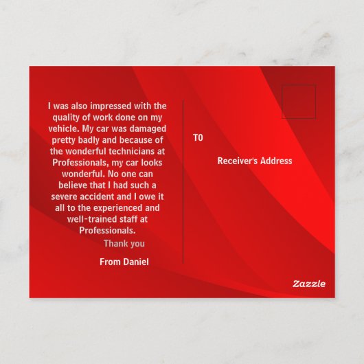 Dank aan een monteur briefkaart (Achterkant)