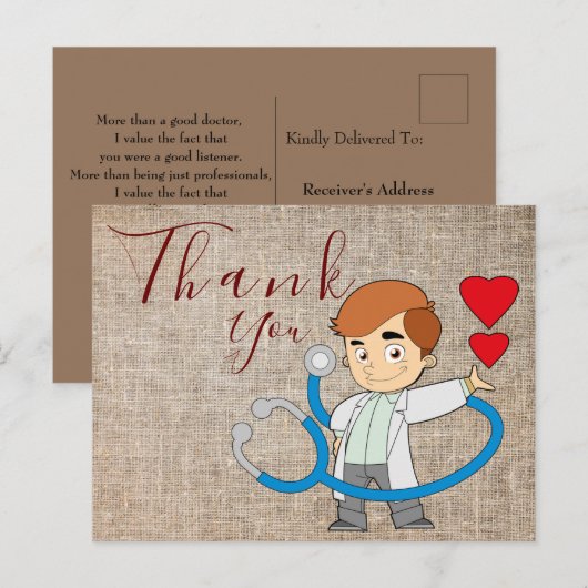 Dank aan het Briefkaart van de arts (Voorkant / Achterkant)