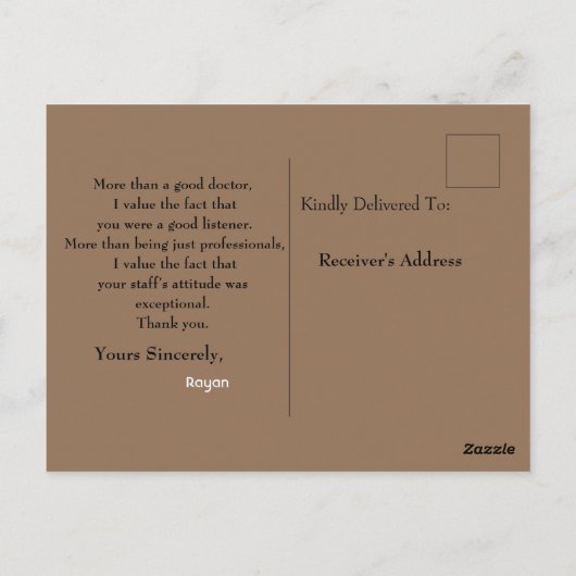 Dank aan het Briefkaart van de arts (Achterkant)