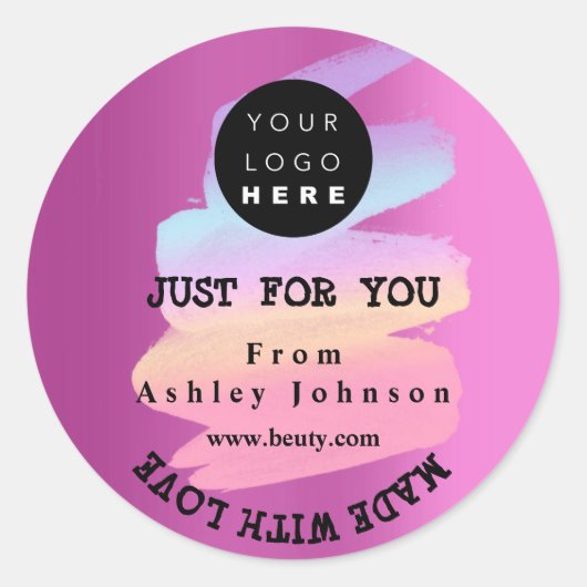 Dank aan Logo gemaakt met liefdesstrokken roze bes Ronde Sticker (Voorkant)