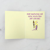 Dank aan mijn kunstleraar met Cartoon Bedankkaart (Binnen)