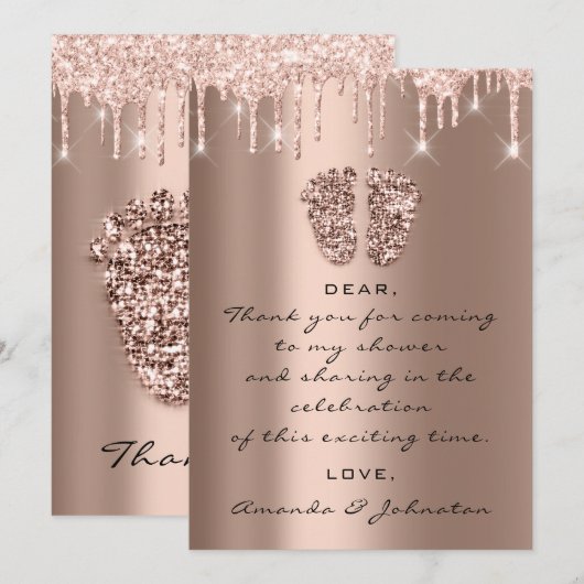 Dank Baby shower Feet Glitter Roos Drip Boy Girl Kaart (Voorkant / Achterkant)