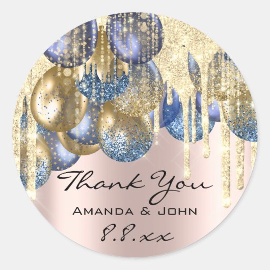 Dank BirthdaWedding Ballon Blue Navy Drip Roos Ronde Sticker (Voorkant)