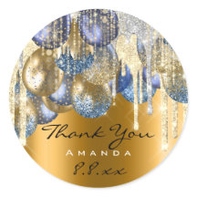 Dank Bruiloft Verjaardag Ballons Blauw Drips Goude