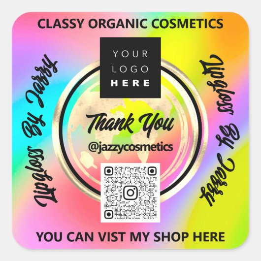Dank Business QRCode Logo Wereld Aarde Holografisc Vierkante Sticker (Voorkant)