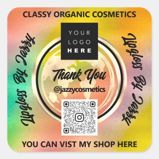 Dank Business QRCode Logo Wereld Aarde Holografisc Vierkante Sticker (Voorkant)