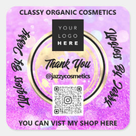 Dank Business QRCode Logo Wereld Aarde RozeGlitter Vierkante Sticker