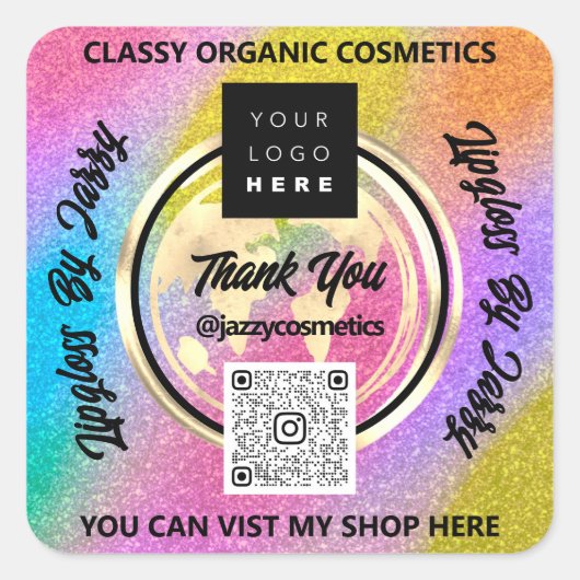 Dank Business QRCode Logo World Earth Glitter Vierkante Sticker (Voorkant)