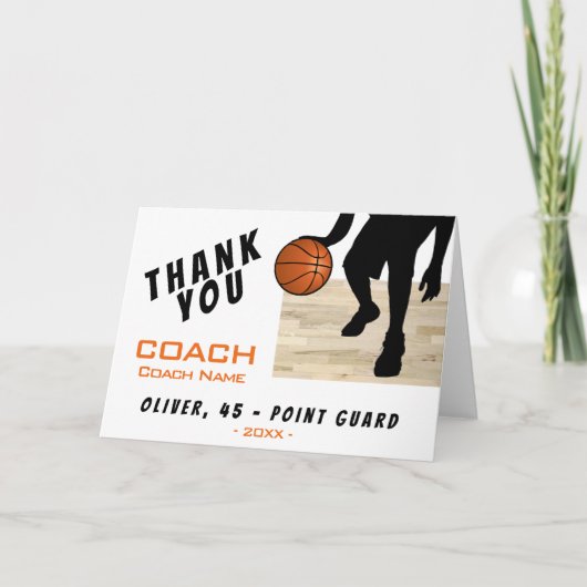 Dank coach basketbalspeler silhouet kaart (Voorkant)