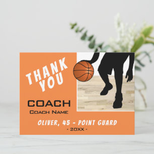 Dank coach basketbalspeler silhouet kaart